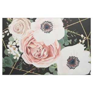 56" Inch Wide Cotton Fabric Geometric Garden Black
