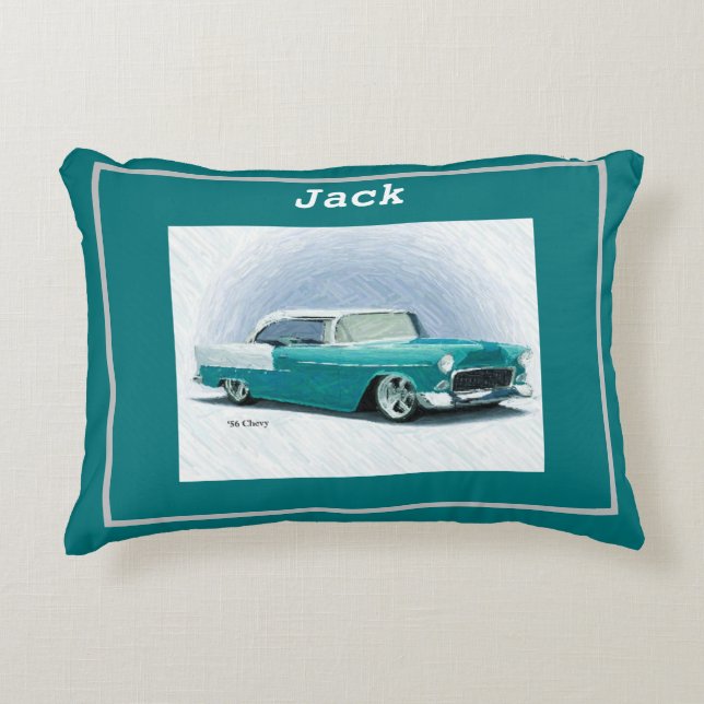 '56 Turquoise Chevy Personalized Accent Pillow (Front)