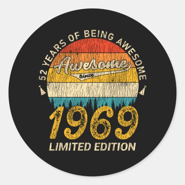 56 Year Old 1969 Retro Awesome 56th Birthday Gift Classic Round Sticker (Front)