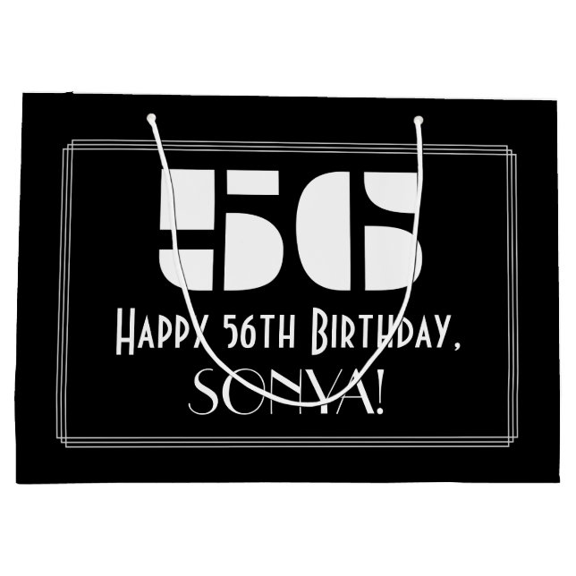 56th Birthday ~ Art Deco Inspired Look "56" + Name Large Gift Bag (Back)