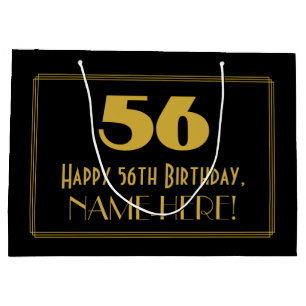 56th Birthday — Art Deco Inspired Look "56" & Name Large Gift Bag