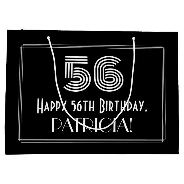 56th Birthday — Art Deco Inspired Look "56" & Name Large Gift Bag (Back)