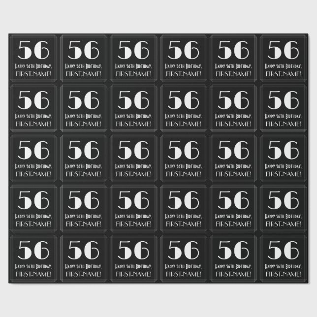 56th Birthday - Art Deco Inspired Look "56", Name Wrapping Paper (Seam)
