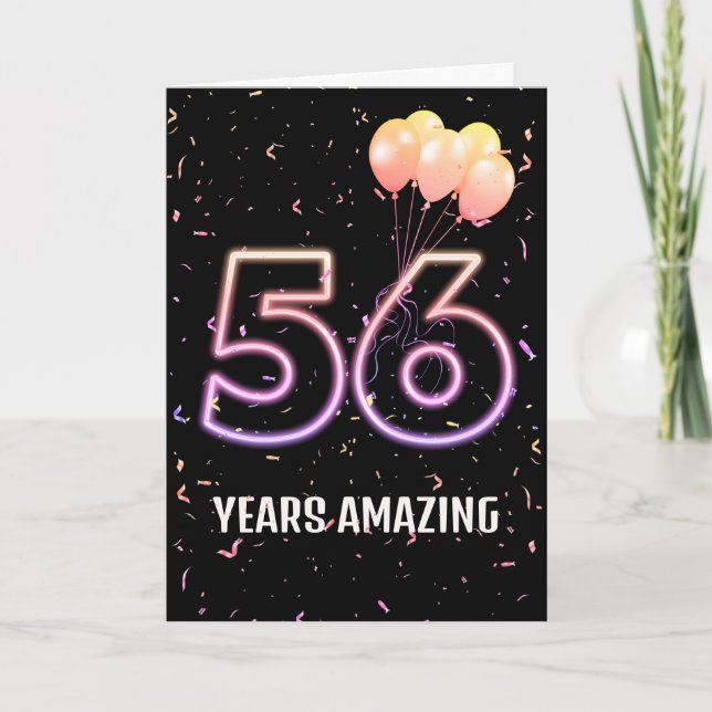 56th Birthday Balloons and Confetti Card (Front)