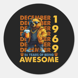 56th Birthday Bear Legends December 1969 56 Years Classic Round Sticker