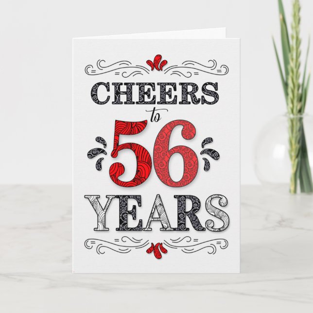 56th Birthday Cheers in Red White Black Pattern Card (Front)
