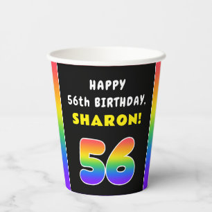 56th Birthday: Colourful Rainbow # 56, Custom Name Paper Cups