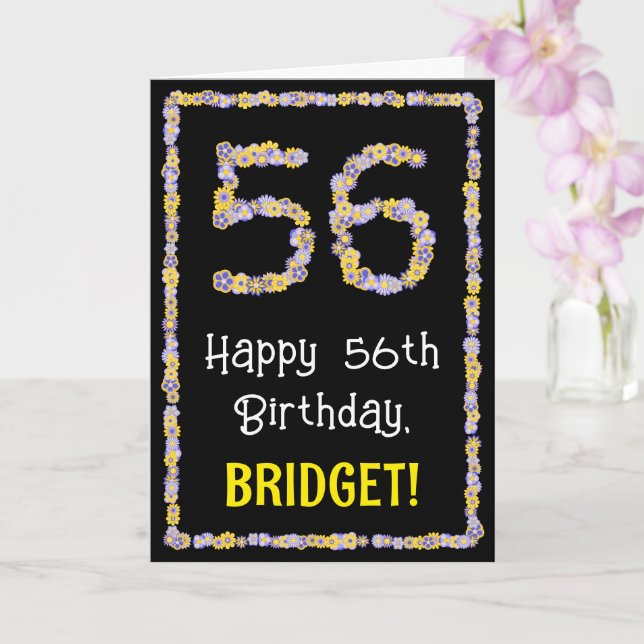56th Birthday: Floral Flowers Number, Custom Name Card (Orchid)