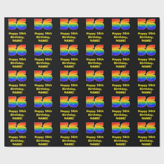 56th Birthday: Fun, Colourful Rainbow Inspired # 5 Wrapping Paper (Seam)