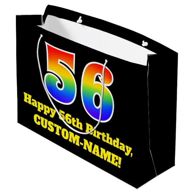 56th Birthday ~ Fun, Colourful, Vibrant, Rainbow 5 Large Gift Bag (Back Angled)
