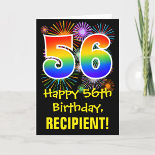 56th Birthday: Fun Fireworks Pattern + Rainbow 56 Card
