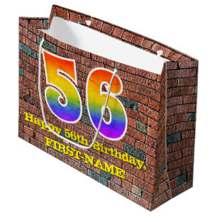 56th Birthday: Fun, Graffiti-Inspired Rainbow # 56 Large Gift Bag