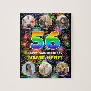 56th Birthday: Fun Rainbow #, Custom Name + Photos Jigsaw Puzzle