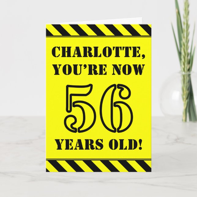 56th Birthday: Fun Stencil Style Text, Custom Name Card (Front)