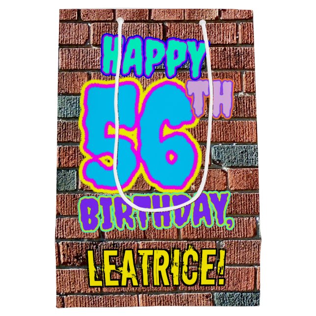 56th Birthday: Fun, Urban Graffiti Inspired Look Medium Gift Bag (Back)