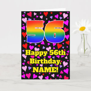 56th Birthday: Loving Hearts Pattern, Rainbow # 56 Card
