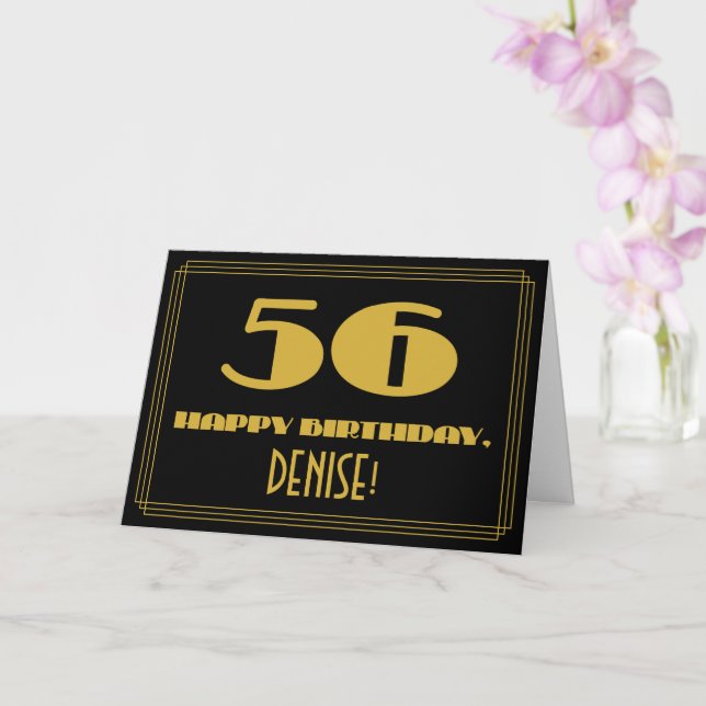 56th Birthday: Name + Art Deco Inspired Look "56" Card (Orchid)