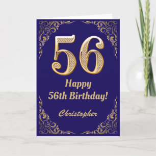 56th Birthday Navy Blue and Gold Glitter Frame Card