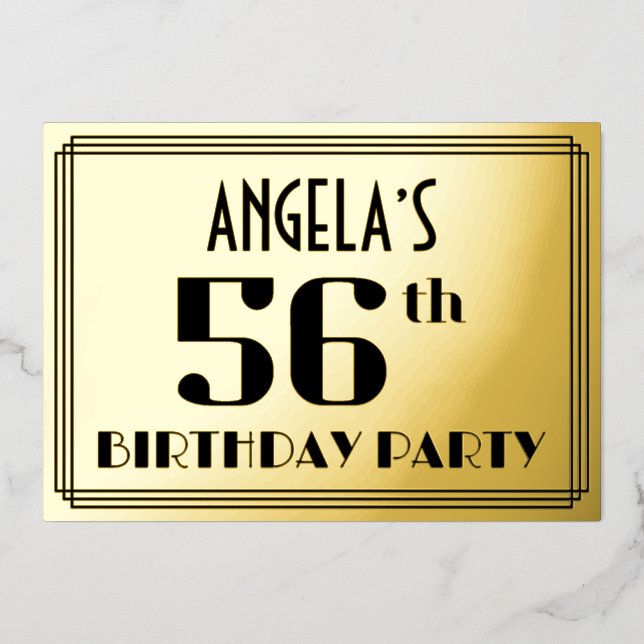 56th Birthday Party: Art Deco Look “56” and Name (Front)