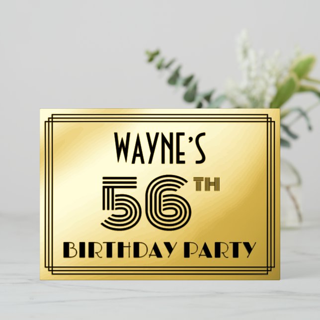 56th Birthday Party — Art Deco Style “56” & Name (Standing Front)