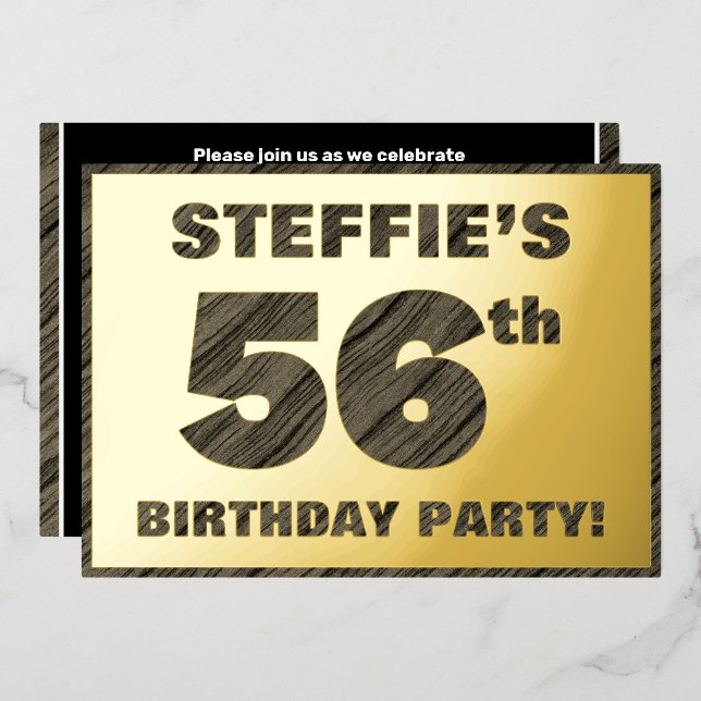 56th Birthday Party — Bold, Faux Wood Grain Text (Front/Back)