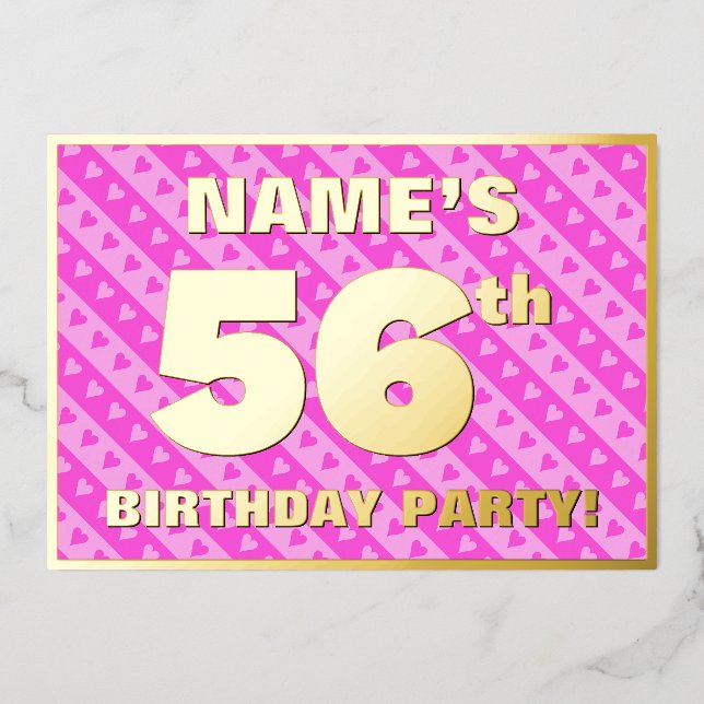 56th Birthday Party — Fun Pink Hearts and Stripes (Front)