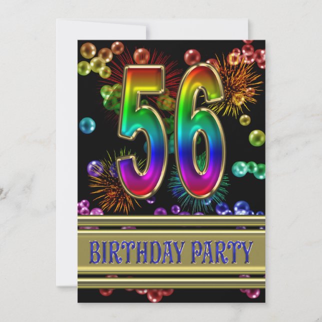 56th Birthday party Invitation with bubbles (Front)