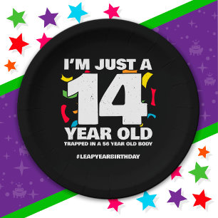 56th Birthday Party Trapped Leap Year Day Feb 29th Paper Plate