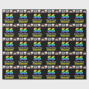 56th Birthday: Rainbow “56“; Custom Photos & Name Wrapping Paper