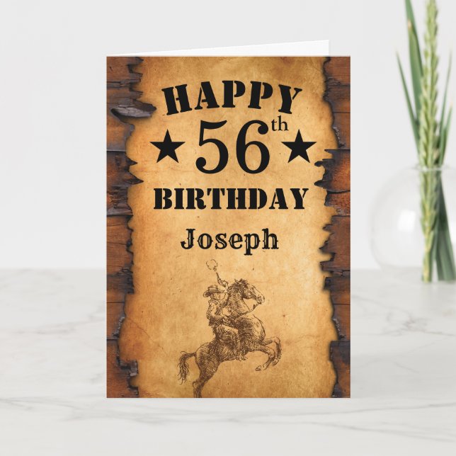 56th Birthday Rustic Country Western Cowboy Horse Card (Front)
