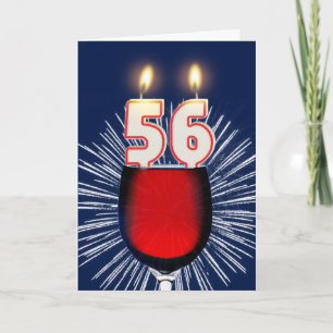 56th Birthday with wine and candles Card