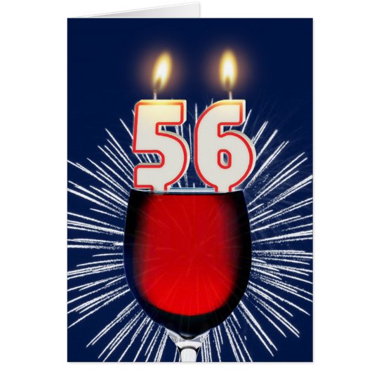56th Birthday with wine and candles Card