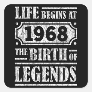 57 Year Old 1968 Birth Of Legend 57th Birthday Square Sticker