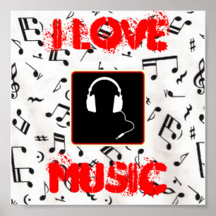 57MusicNotes, headphones1, I LOVE, MUSIC Poster