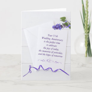 57th Anniversary Purple Flowers On White Wood  Card