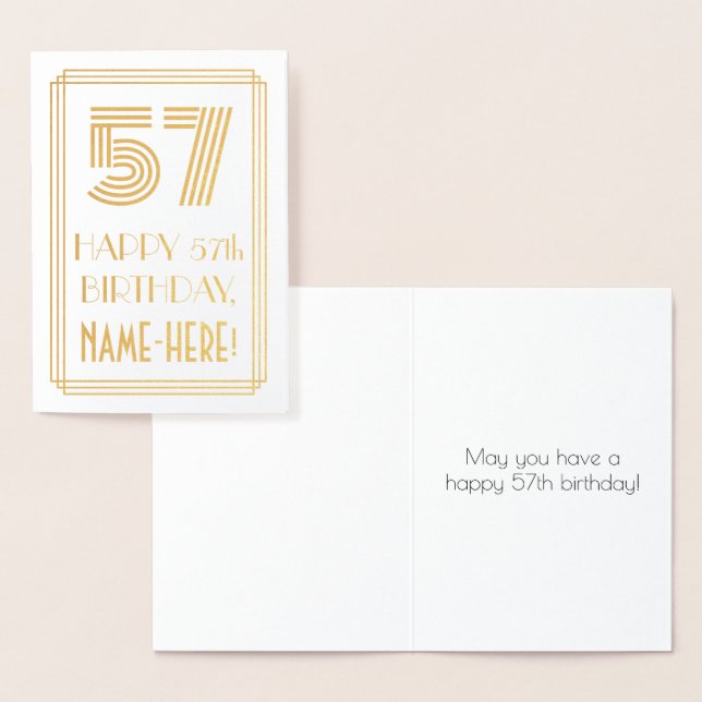 57th Birthday - Art Deco Inspired Look "57" & Name Foil Card (Display)