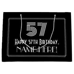 57th Birthday — Art Deco Inspired Look "57" & Name Large Gift Bag