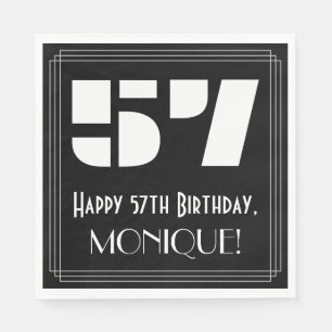 57th Birthday: Art Deco Inspired Look "57" + Name Napkin