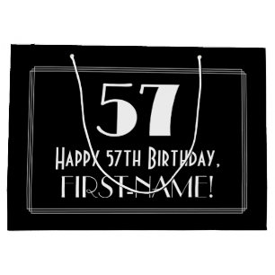 57th Birthday: Art Deco Inspired Style "57", Name Large Gift Bag