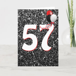 57th Birthday Balloons on Black Glitter  Card
