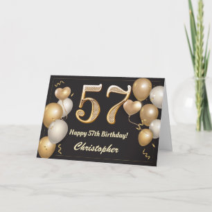 57th Birthday Black and Gold Balloons Birthday Card