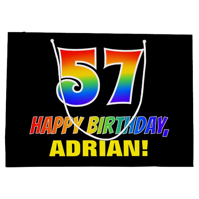 57th Birthday: Bold, Fun, Simple, Rainbow 57 Large Gift Bag (Back)