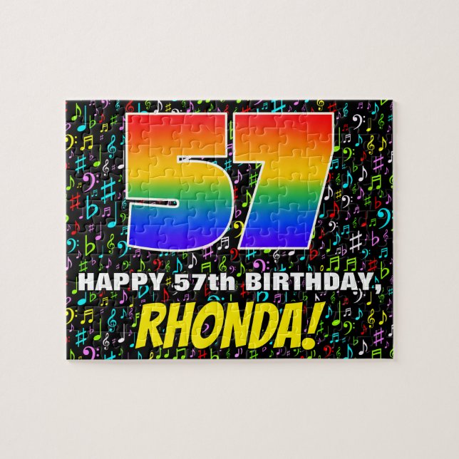 57th Birthday — Fun, Colourful Music Symbols & “57 Jigsaw Puzzle (Horizontal)