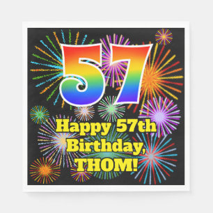 57th Birthday: Fun Fireworks Pattern + Rainbow 57 Napkin