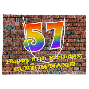 57th Birthday: Fun, Graffiti-Inspired Rainbow # 57 Large Gift Bag