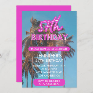 57th birthday invitation Summer Pink Palm tree