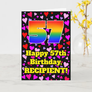 57th Birthday: Loving Hearts Pattern, Rainbow # 57 Card