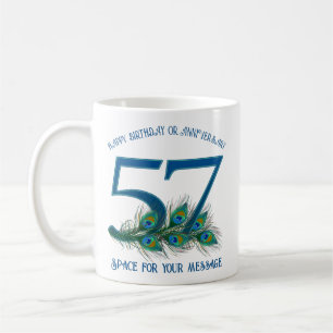 57th Birthday Or Anniversary Peacock Feather Coffee Mug