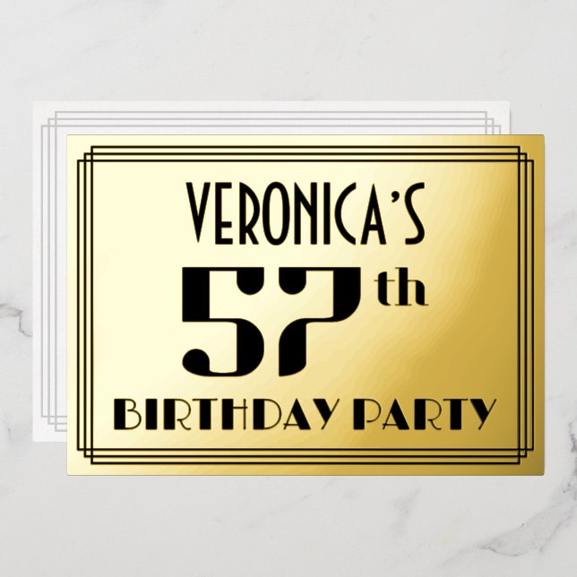 57th Birthday Party: Art Deco Look “57” and Name (Front/Back)