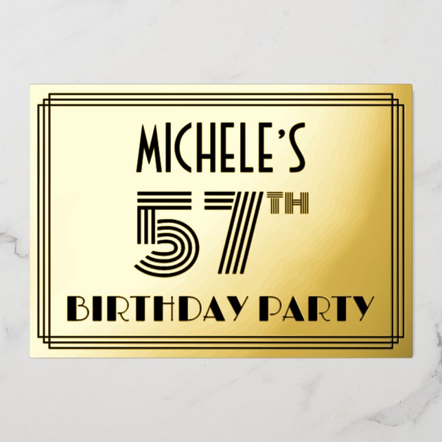 57th Birthday Party — Art Deco Style “57” & Name (Front)